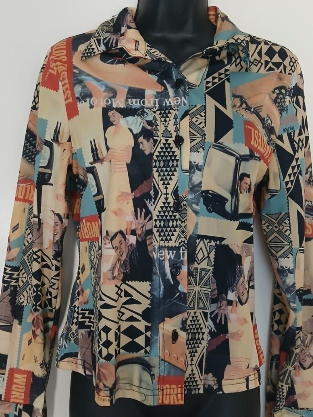 Graphic 1990s Anxiety Brand Print Button-Up Jacket in Multicolor